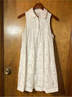 Anthropologie HD in Paris White Floral Lace Print HighNeck Poplin Swing Dress XS